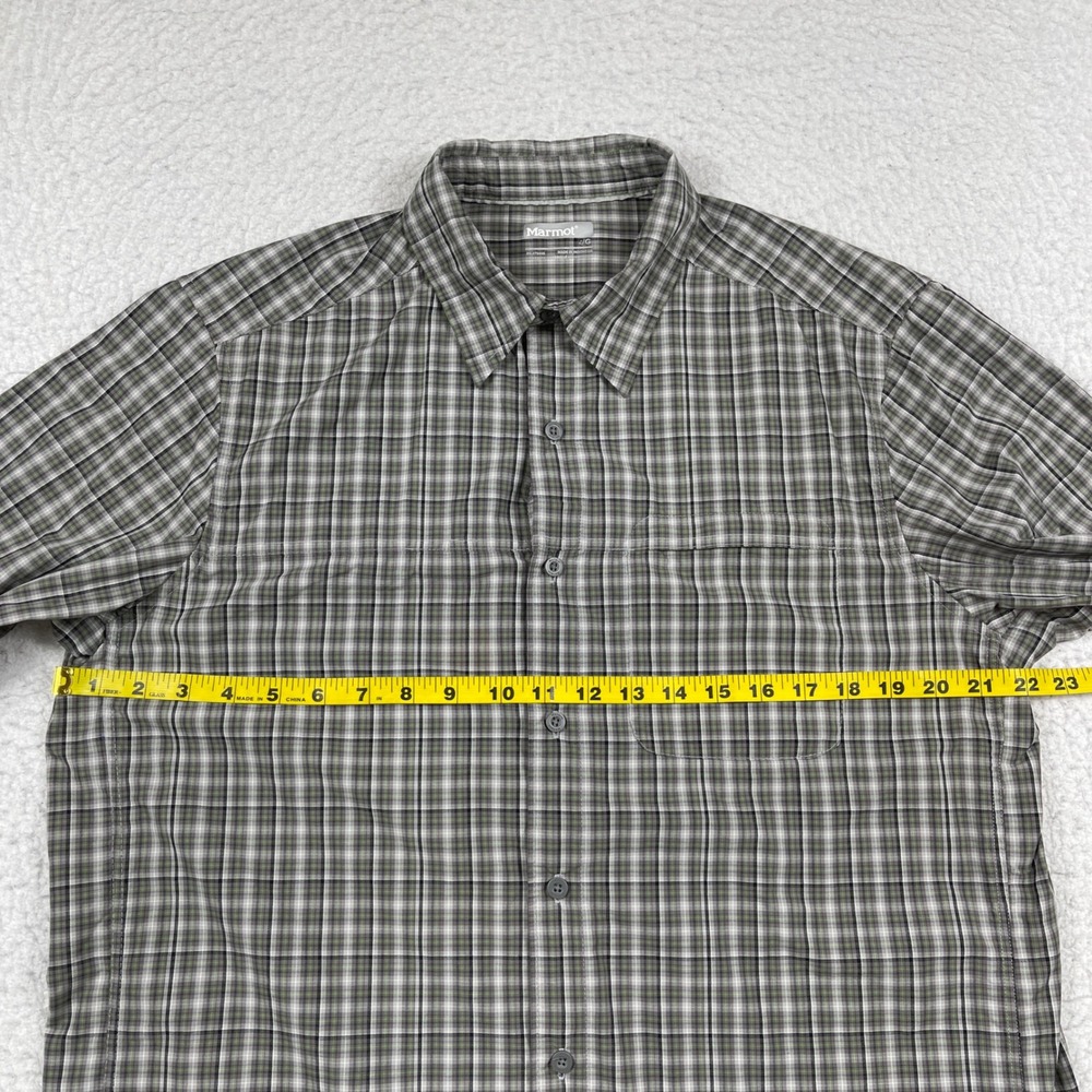 Marmot Button Up Shirt Mens Large Grey Plaid Nylon Hiking Outdoor Performance - Picture 5 of 11